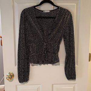 ZARA black and white polka dot long sleeve shirt